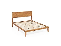 Bed Frame with Built-In Headboard and Storage Compartments
