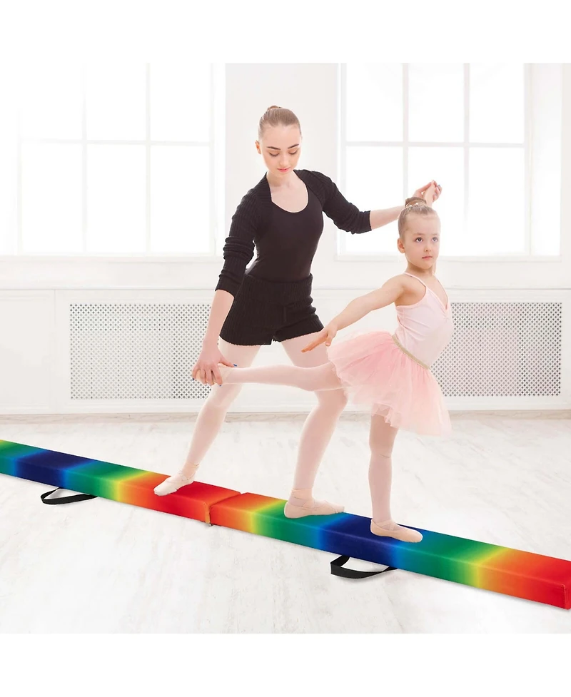 8 Ft Folding Gymnastic Beam with Anti-slip Base Pine Wood Frame Carrying Handle