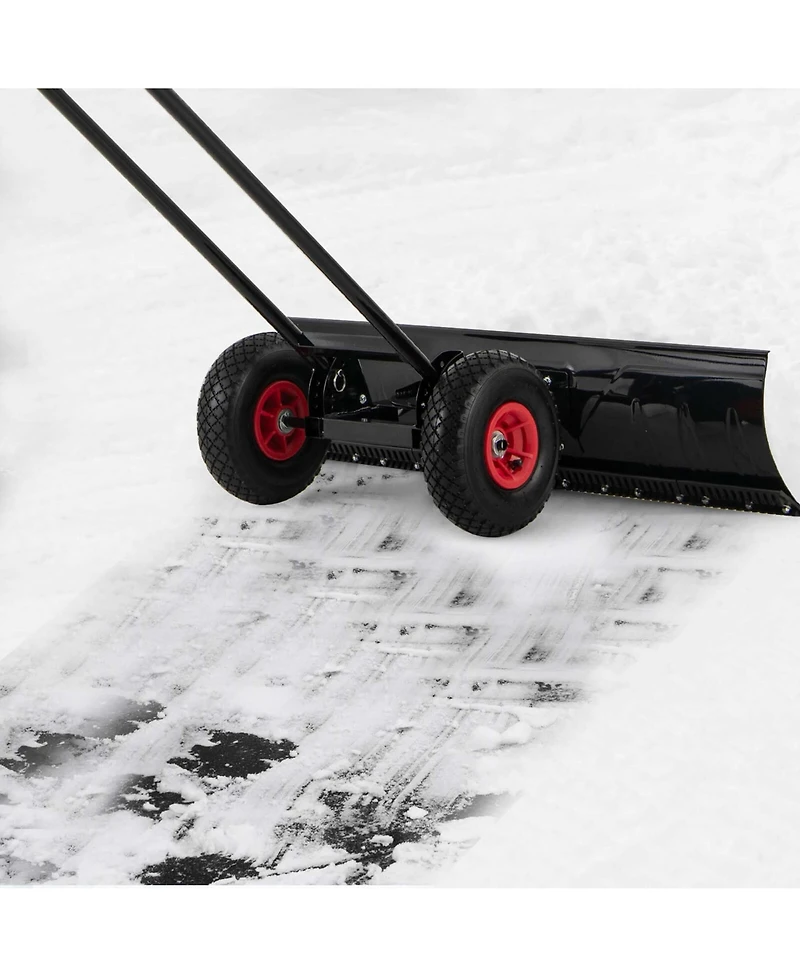 36" Snow Shovel Pusher with 10" Inflatable Wheels Adjustable Handle & Head
