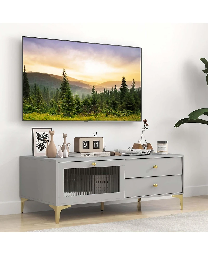 Modern Tv Stand for 55" TVs with Drop Down Door Cabinet 2 Storage Drawers