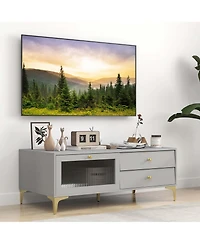Modern Tv Stand for 55" TVs with Drop Down Door Cabinet 2 Storage Drawers