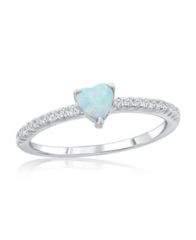 Sterling Silver White Synthetic Opal Heart Cz Ring