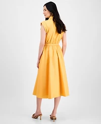 T Tahari Women's Spread-Collar Button-Front Midi Dress