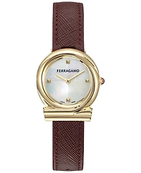 Ferragamo Women's Swiss Gancini Twisted Burgundy Leather Strap Watch 28mm