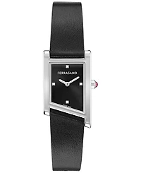 Ferragamo Women's Swiss Asymetrique Black Leather Strap Watch 22x36mm