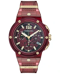 Ferragamo Men's Swiss Chronograph F-80 Translucent Burgundy Polyurethane Strap Watch 44mm