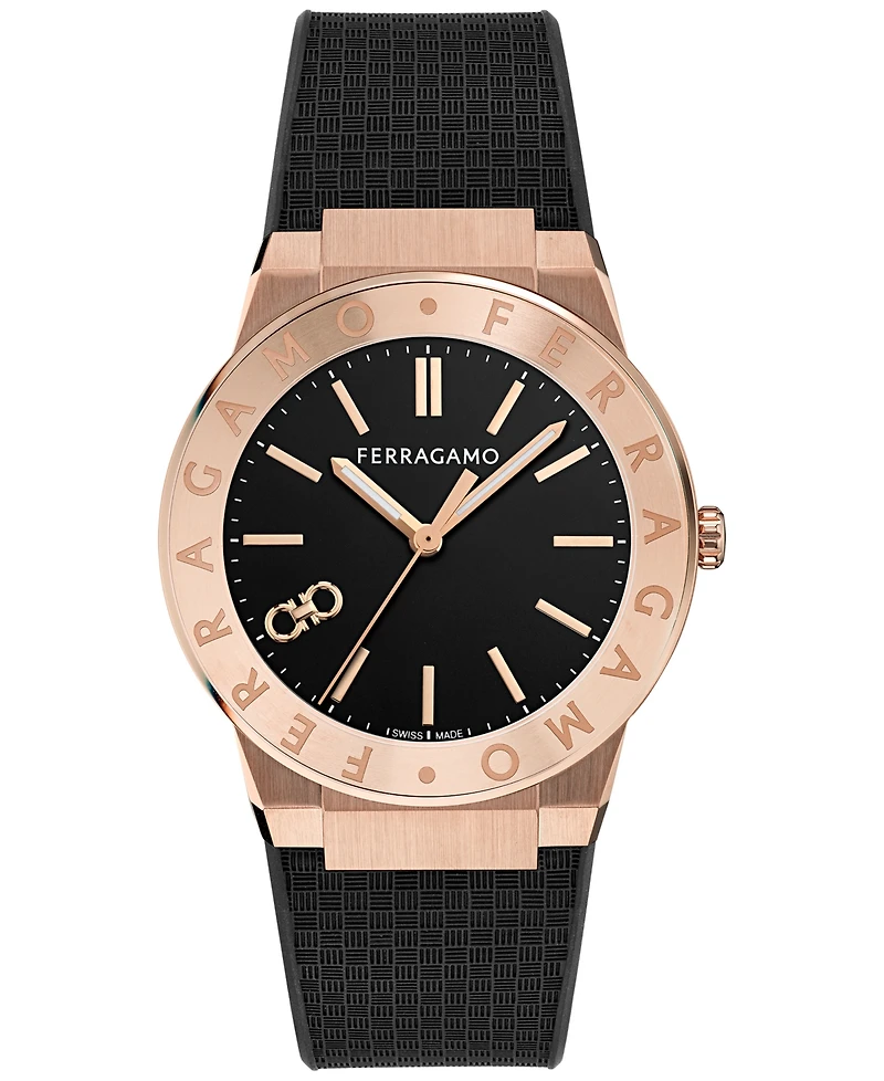 Ferragamo Men's Swiss Black Polyurethane Strap Watch 41mm