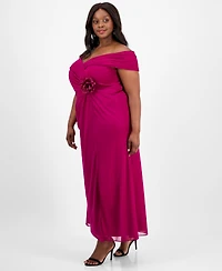 Alex Evenings Plus Size Rosette-Trim Slit-Front A-Line Dress