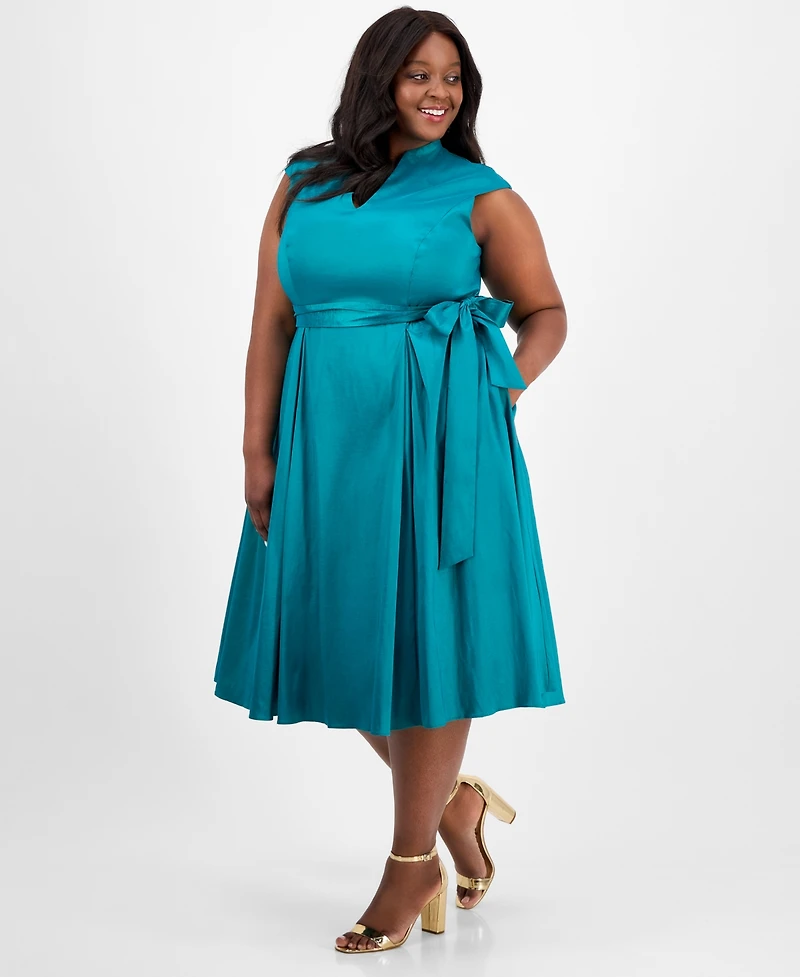 Alex Evenings Plus V-Neck Sleeveless Taffeta Dress