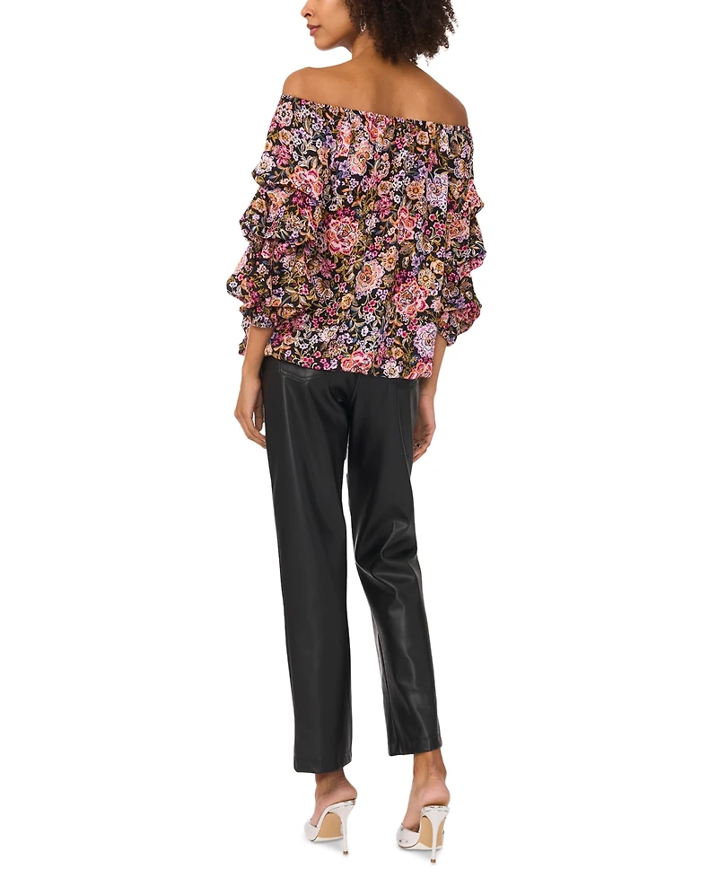 Vince Camuto Women's Floral Off-The-Shoulder Bubble 3/4-Sleeve Tie-Front Blouse