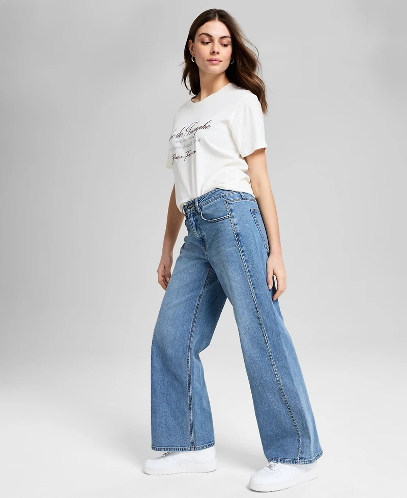And Now This Women's Studded Wide-Leg Mid-Rise Jeans, Created for Macy's