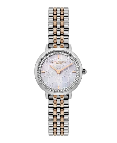 Olivia Burton Women's Honeycomb Ultra Slim Two-Tone Bracelet Watch, 28mm