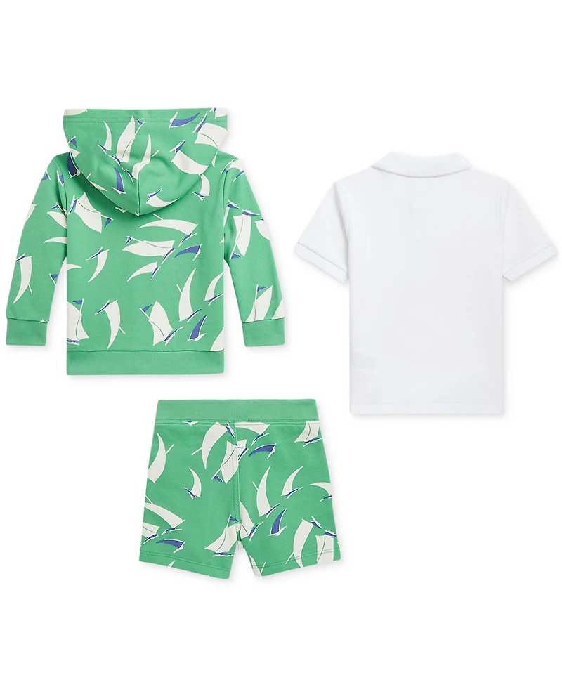 Polo Ralph Lauren Baby Boys Sailboat-Print Hoodie, Shirt & Short Set