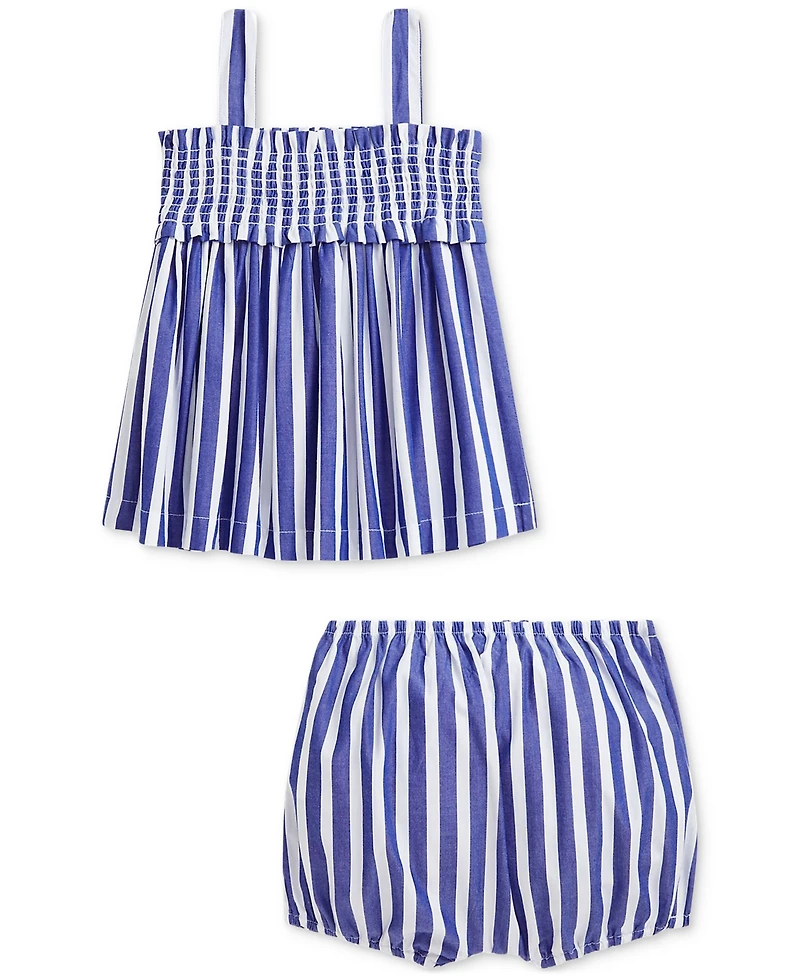 Polo Ralph Lauren Baby Girls Striped Cotton Poplin Top & Bloomer Set
