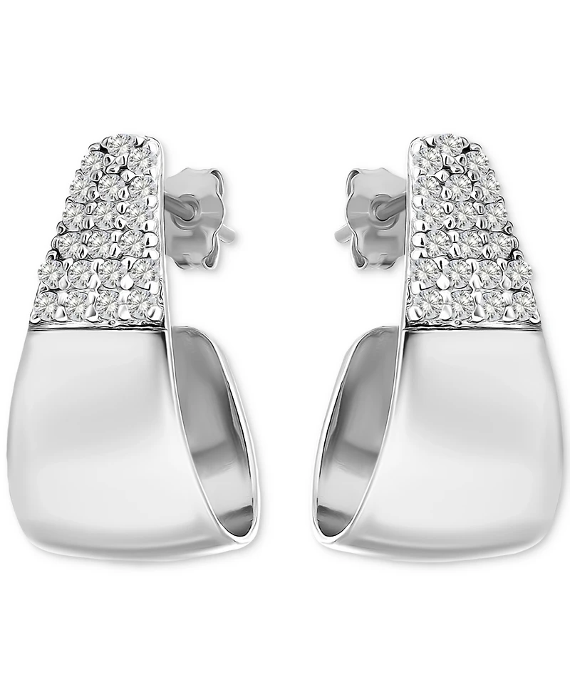 Giani Bernini Cubic Zirconia J-Shaped Hoop Earrings Sterling Silver, Exclusively at Macy's