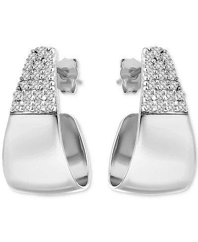 Giani Bernini Cubic Zirconia J-Shaped Hoop Earrings Sterling Silver, Exclusively at Macy's