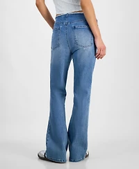 Tinseltown Juniors' Mid-Rise Raw-Waistband Flare-Leg Jeans