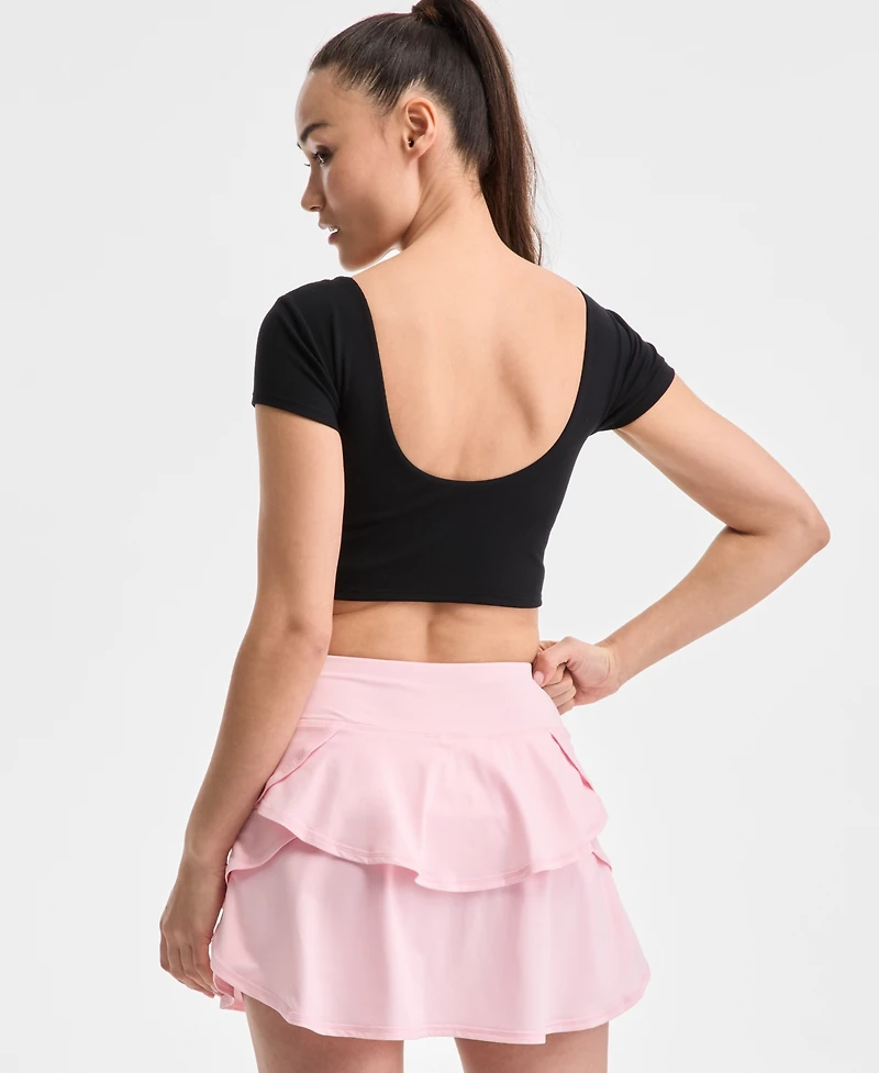 Ideology Women's Soft Rib Short-Sleeve Crop Top