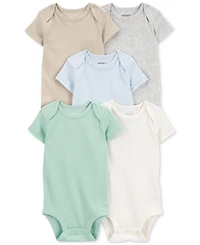 Carter's Baby Short-Sleeve Ribbed Cotton Bodysuits, Pack of 5