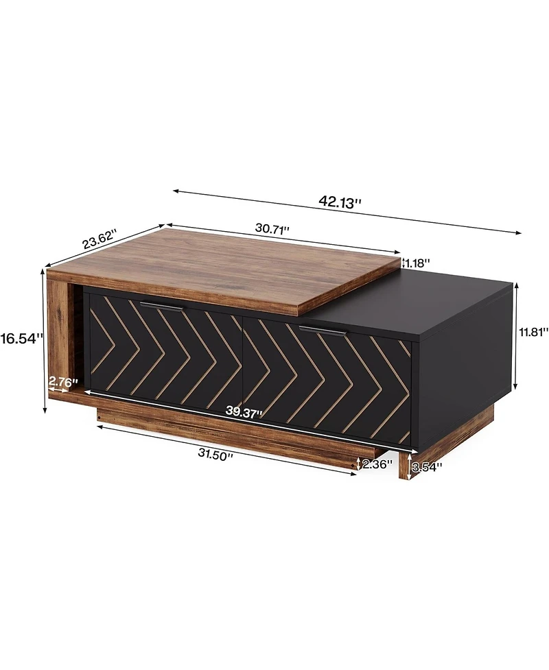 Tribesigns Extendable Coffee Table with 2 Storage Drawers, Dual-Tone Center Sliding Tabletop