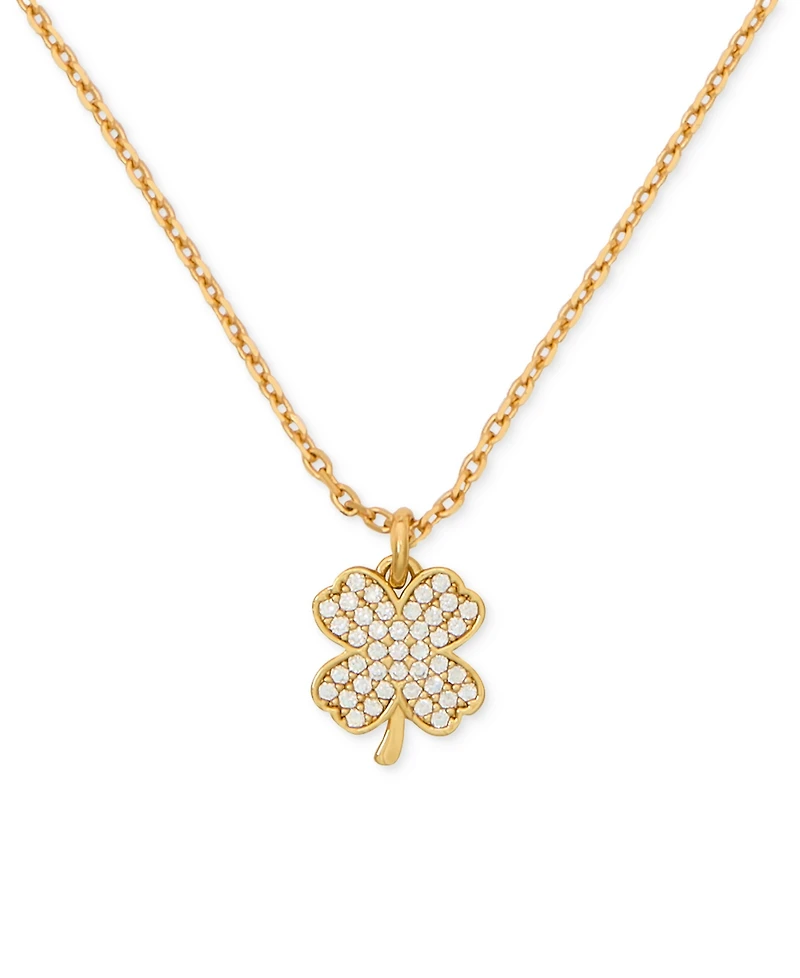 Kate Spade New York Lucky Charm Gold-Tone Pave Crystal Clover Pendant Necklace, 16" + 3" extender