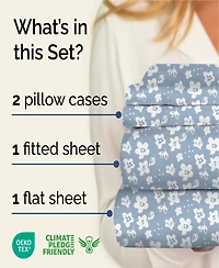 4 Piece Microfiber Floral Sheet Set - King