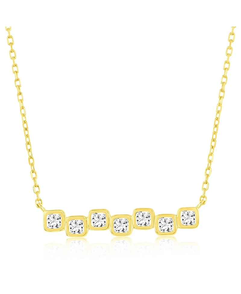 Sterling Silver, Square Bezel-Set Cz Bar Necklace