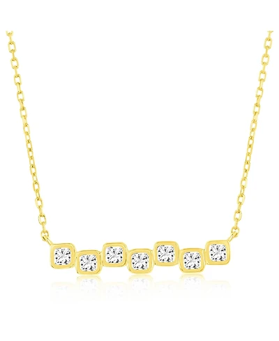 Sterling Silver, Square Bezel-Set Cz Bar Necklace