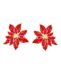 Bling Jewelry Large Statement Poinsettia Brooch Clip-On Earrings Set White Red Enamel