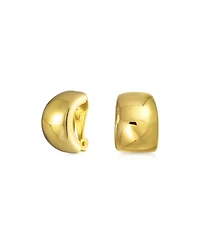 Bling Jewelry Geometric Plain Minimalist Shrimp Huggie Half Hoop Clip On Earrings For Non Pierced Ears Gold Plated Brass