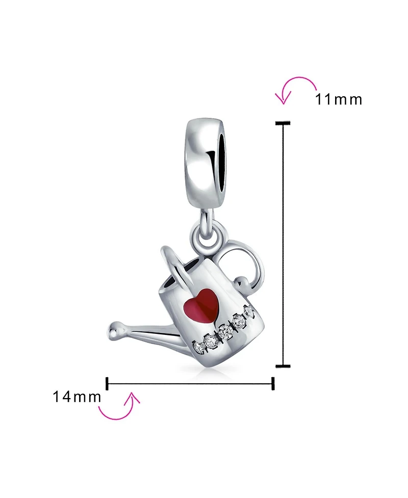 Bling Jewelry Love Red Heart Watering Can Dangle Charm Bead Enamel Sterling Silver Bracelet
