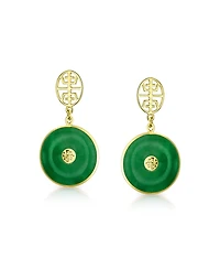 Bling Jewelry Asian Style Green Jade Dangle Earrings 14K Gold Plated Sterling Silver