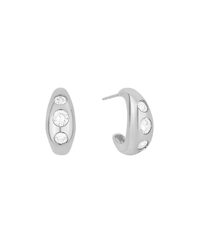 And Now This Cubic Zirconia 3 Stone Hoop Earrings