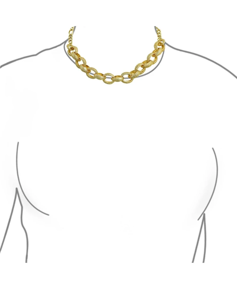 Bling Jewelry Chunky Texture Oval Link Collar Necklace with Toggle Clasp in Matte Gold
