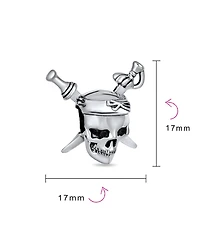 Bling Jewelry Halloween Pirate Skull & Cross Swords Charm Bead Sterling Silver European Bracelet