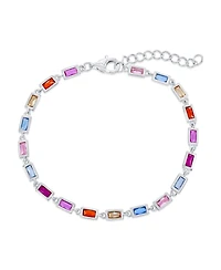 Sterling Silver, Multi-Color Bezel-Set Rectangle Bracelet