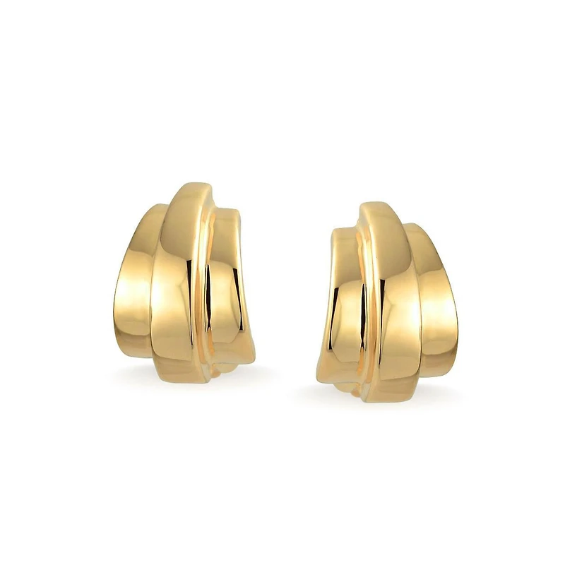 Bling Jewelry Geometric Shrimp Half Hoop Clip On Earrings For Non Pierced Ears Polished Yellow Gold Plated