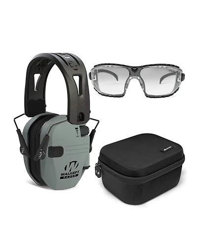 Walker's Game Ear Razor Slim Electronic Lightweight Shooting Hunting Range Hearing Protection Muffs Glasses Bundle