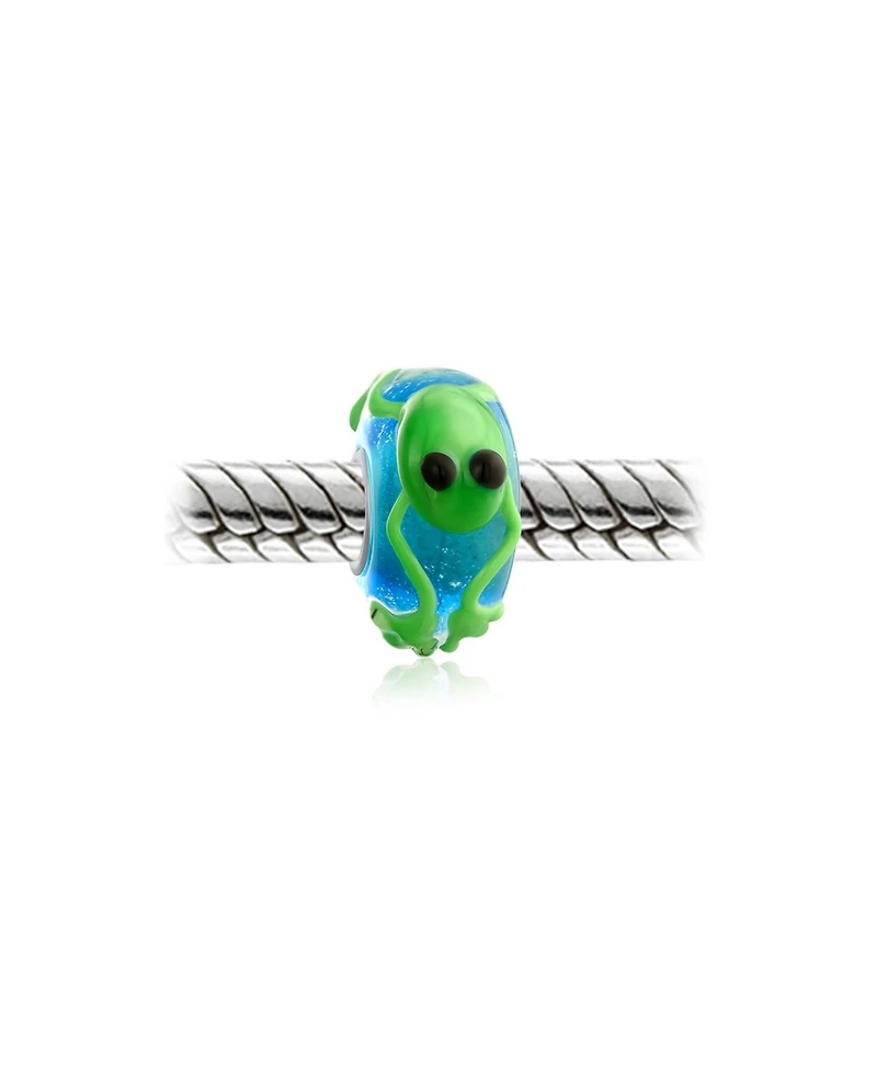 Bling Jewelry Murano Glass Charm Bead Blue Green Frog Sterling Silver European Bracelet