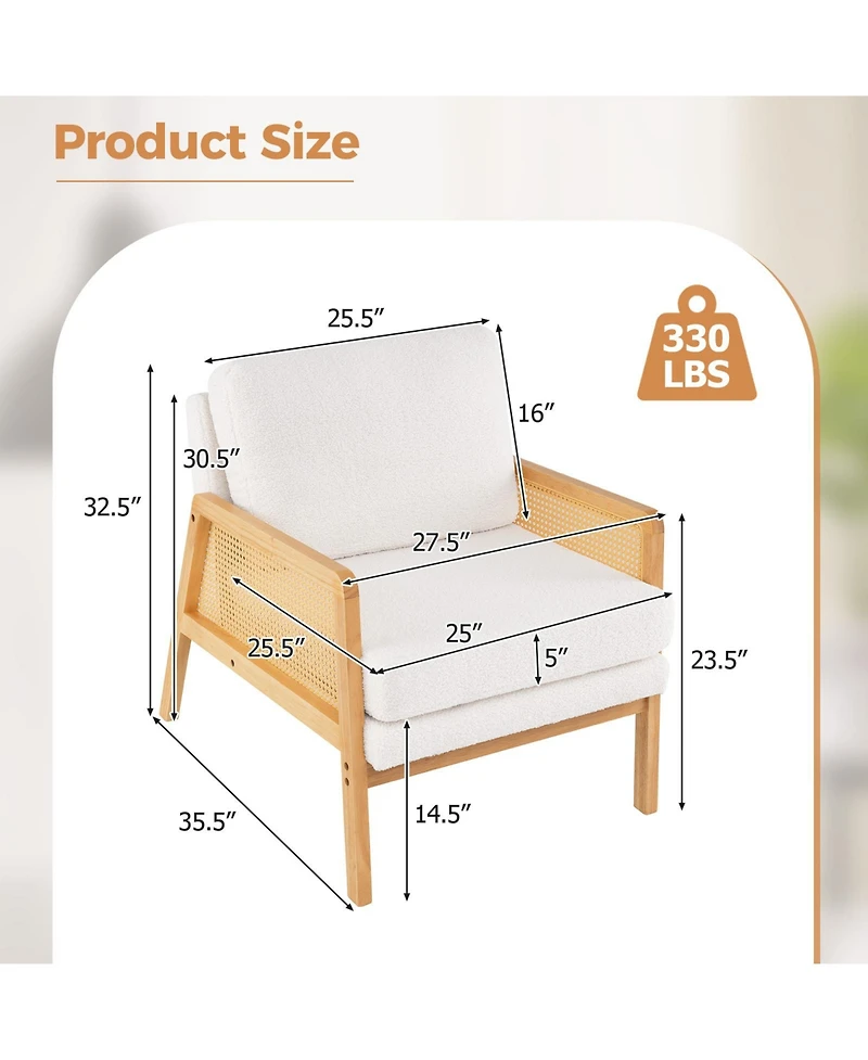Mid Century Modern Accent Chair with Rattan Arms and Cushion