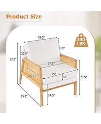 Mid Century Modern Accent Chair with Rattan Arms and Cushion