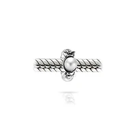 Bling Jewelry White Simulated Pearl Flower Charm Bead Sterling Silver European Bracelet
