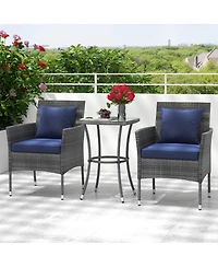 Gymax 3-Piece Patio Furniture Set Pe Wicker Conversation Bistro Set w/ A Tempered Glass Table