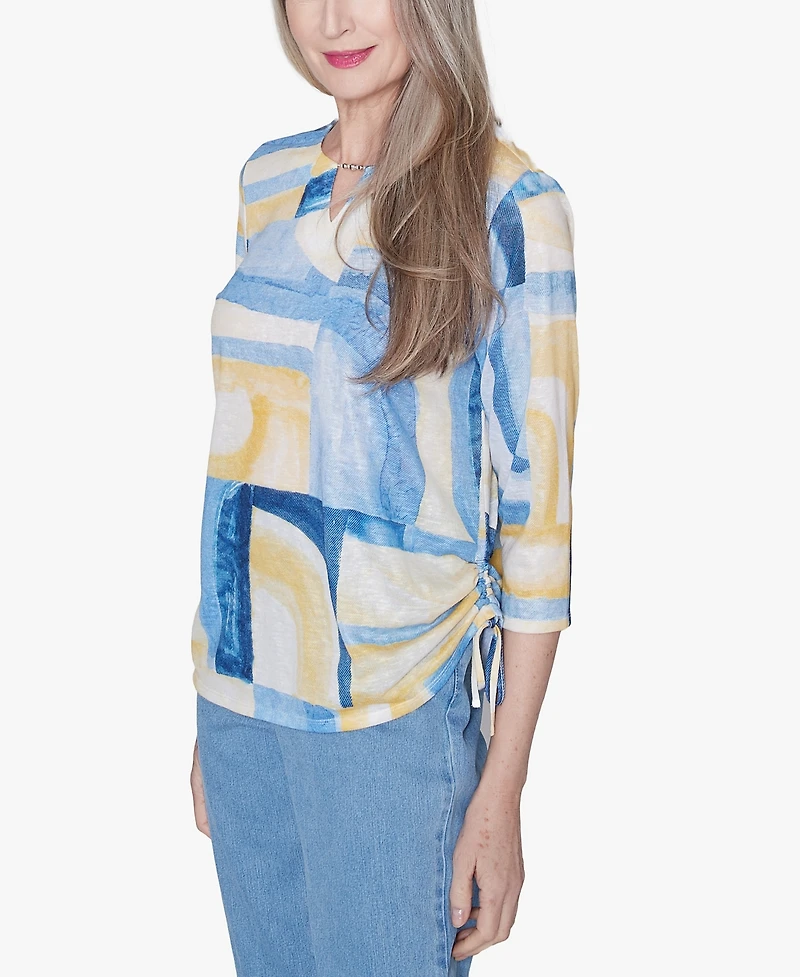 Alfred Dunner Women's Flower Power Watercolor Patchwork Geometric Top
