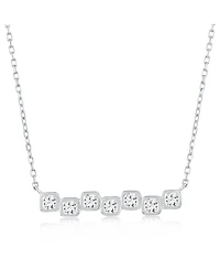 Sterling Silver, Square Bezel-Set Cz Bar Necklace