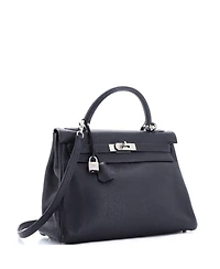 Pre-Owned HERMES Kelly 32 Handbag Black Togo with Brushed Palladium Hardware