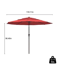 10 Ft Patio Umbrella with Solar Lights 3-Tier Outdoor Table Market Pool Umbrellas for Patio, Red