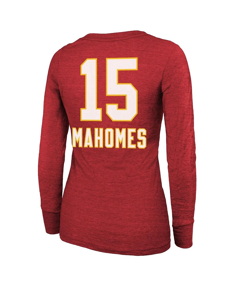 Majestic Women's Patrick Mahomes Red Kansas City Chiefs Super Bowl Lix Player Name Number Tri-Blend Long Sleeve Scoop Neck T-Shirt