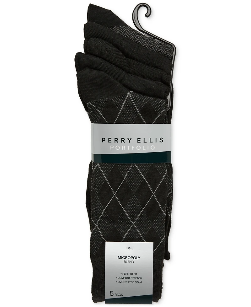 Perry Ellis Portfolio Men's Flat Knit Dress Crew Socks, 5-pack