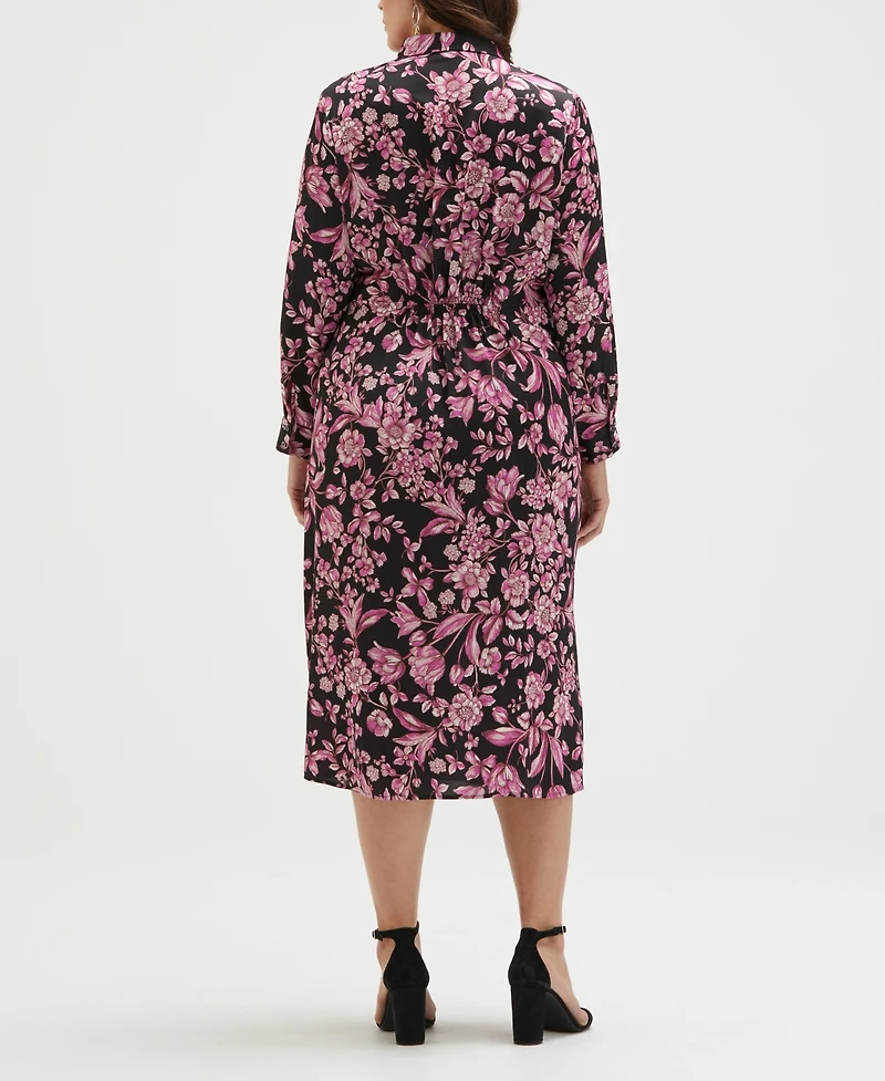 Ella Rafaella Plus Floral Print Gathered Popover Midi Dress